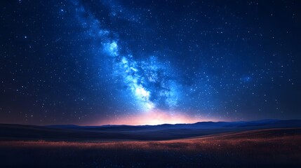 Fototapeta premium The dazzling Milky Way on the plateau meets the horizon