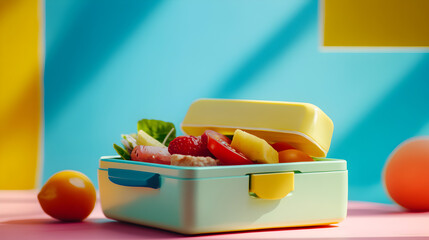 lonchera para niños con el desayuno de alimentos saludables colorida para la hora del almuerzo escolar