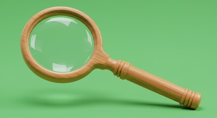 Wooden Magnifying Glass on Green Background - A high-quality of a classic wooden magnifying glass lying on a green background, ideal for websites, blogs, or presentations related to research