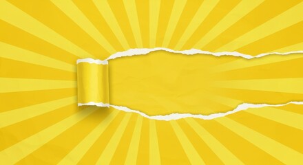 Yellow Sunburst Ripped Paper Banner - Summer, energy, joy, announcement, promotion. A cheerful design element ideal for advertising or promotional materials