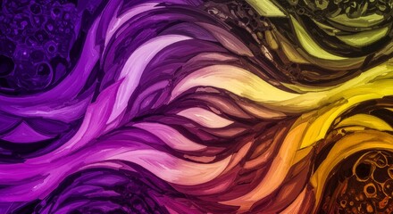 Abstract Purple and Gold Swirls - Vibrant abstract artwork featuring swirling purple, pink, and gold hues. Perfect for backgrounds or design projects