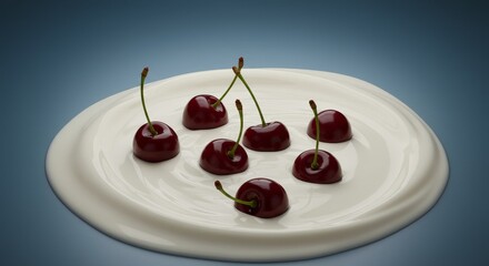 Cherries in Creamy Swirl - Juicy cherries nestled in a creamy, dreamy swirl. Symbolizing freshness, indulgence, sweetness, purity, and delight