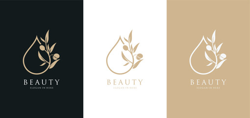 olive oil and branch logo design extract droplet water drop, plant leaf beauty  inspiration