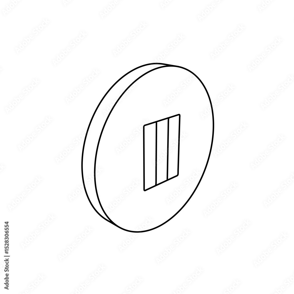 Poster the outline of a large pause symbol is made with black lines. 3d view of the object in perspective. 