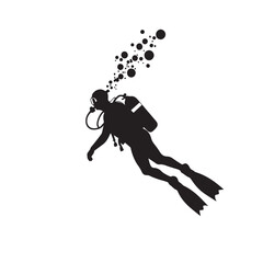 Fototapeta premium Scuba diver silhouette underwater bubbles ocean