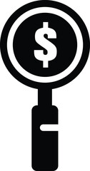 Black and White Dollar Sign Magnifying Glass Icon money