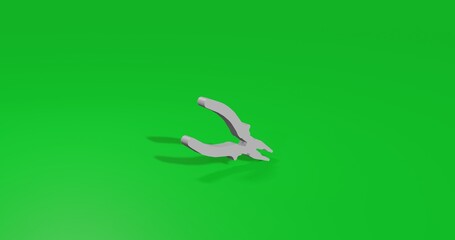 Isolated realistic white pliers symbol front view with shadow. 3d illustration on green chroma key background