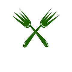 Abstract depiction of crossed green forks against a simple background