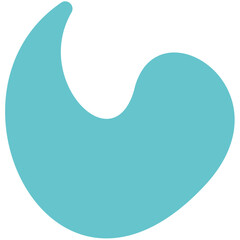 Isolated turquoise organic shape with a curved extension on a white background visual element
