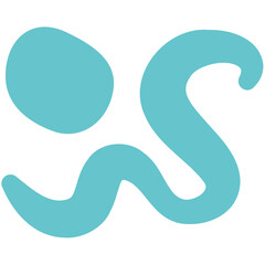 Illustration of a light blue abstract shape resembling a stylized letter s with a circle element nearby