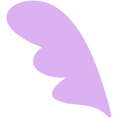 An abstract lavender wing shape with rounded edges against a white background is displayed here