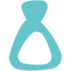 Illustration of a stylized light blue sack shape with a narrow top and triangular bottom design element