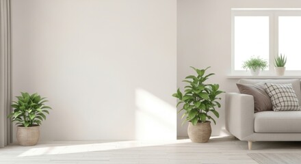 Minimalist Home Interior Scene Featuring Clean Wall and Potted Plants