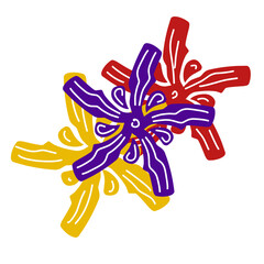 Stylized Floral Arrangement with Bold Colors and Playful Design on Dark Ground