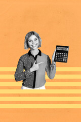 Banner vertical art collage of happy businesswoman businessman receive development career aim...