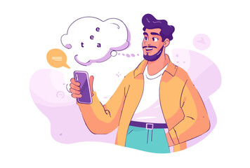 Obraz premium Digital Interaction: A modern, tech-savvy individual immersed in the digital world. Interacting with a smart device and expressing their ideas, capturing the essence of connectivity and communication.
