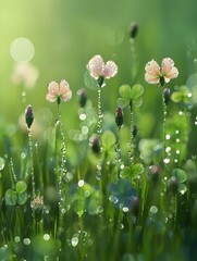 Four leaf clover nourished by dew