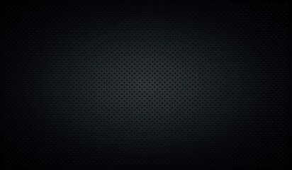 Black perforated background texture with black holes and glow