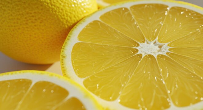 Sliced lemons close up macro shot of yellow citrus fruit
