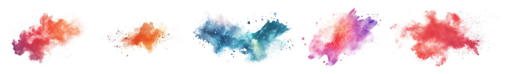 Obraz premium PNG Vibrant watercolor paint splashes, element set on transparent background