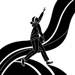 Abstract Silhouette of a Woman Reaching for Dreams, Minimalist Vector Illustration.