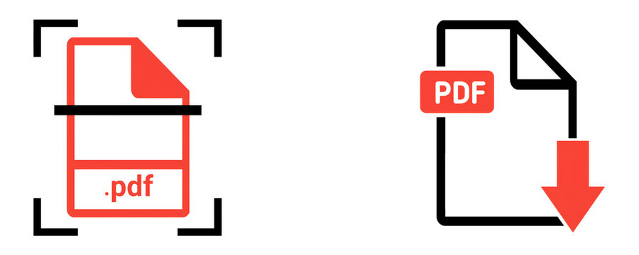 PDF File Icon Set, Scan and Download Symbols for Document Management