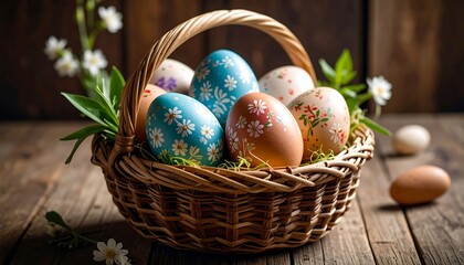 Easter eggs in wicker basket. (1)