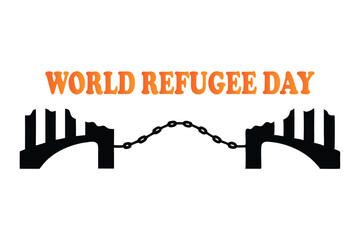 Symbolic Vector of Broken Chain Bridge Connecting Lands – World Refugee Day Design