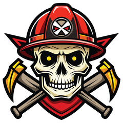 Fototapeta premium Skull Firefighter Emblem with Red Helmet and Crossed Axes Mascot Style Illustration 