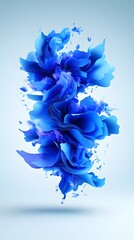 Abstract digital artwork depicting a swirling, vibrant blue and light-blue cloud-like form, resembling stylized flowers or smoke, against a pale blue background.  The form has a three-dimensional