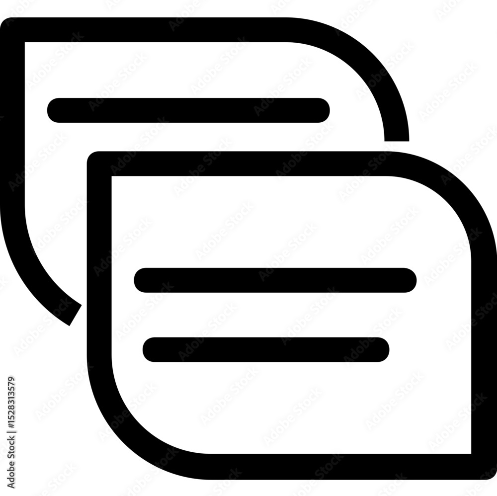 Poster two overlapping documents with rounded corners and horizontal lines in a simple black and white desi
