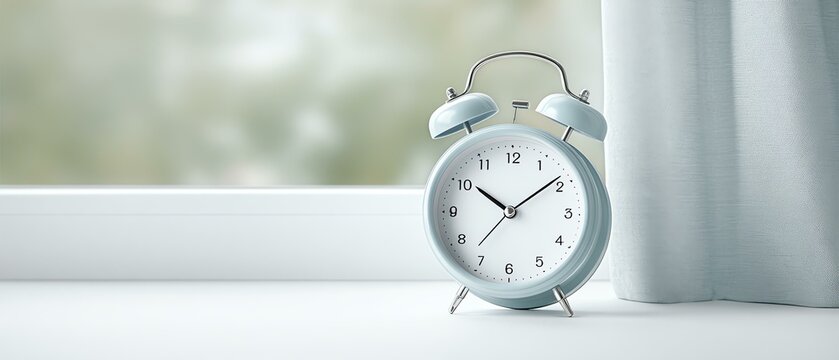 A serene morning scene featuring a vintage alarm clock placed near a window, blending functionality with aesthetics, perfect for illustrating the concept of time management and dai