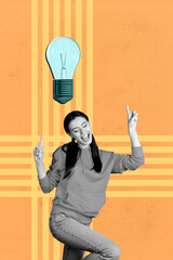 3d sketch image vertical collage of minded businesswoman businessman think idea light bulb...