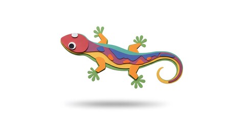 Fototapeta premium Vibrant Papercraft Gecko: A Colorful Layered Reptile Artwork