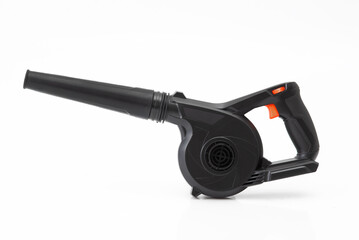 Electric air blower tool isolated on white background. Compact and powerful equipment for dust cleaning, electronics, and workshop use.