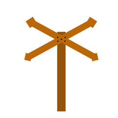 Directional wood signpost with geometric arrows indicating different paths