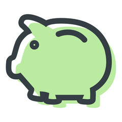 Illustration of a light green piggy bank with a dark outline on a white background icon design