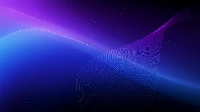 Abstract blue and purple gradient background with subtle flowing lines and light particles. Modern digital wave pattern. Animated footage.