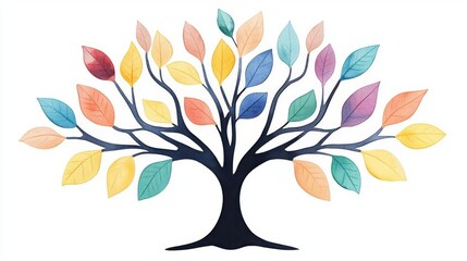Obraz premium A vibrant tree illustration with colorful leaves representing growth and vitality in a modern design.