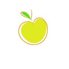 Stylized apple illustration with a single leaf and a dark backdrop space