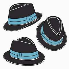 Fedora Hats with Blue Bands – Vector Set	