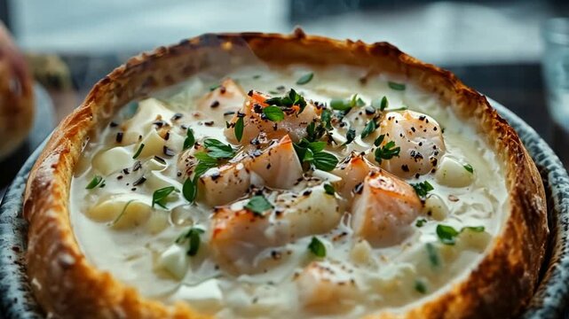 halibut chowder in a bread bowl video canadian food