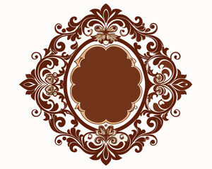 frame, vintage, ornate, floral, brown, design, element, decoration, decorative, border, circle, round, flourish, leaves, swirls, elegant, retro, classic, invitation, wedding, greeting card, label, emb