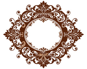 frame, vintage, ornate, floral, brown, design, element, decoration, decorative, border, circle, round, flourish, leaves, swirls, elegant, retro, classic, invitation, wedding, greeting card, label, emb