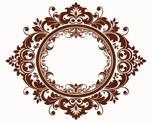 frame, vintage, ornate, floral, brown, design, element, decoration, decorative, border, circle, round, flourish, leaves, swirls, elegant, retro, classic, invitation, wedding, greeting card, label, emb