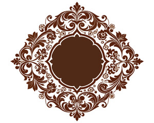 frame, vintage, ornate, floral, brown, design, element, decoration, decorative, border, circle, round, flourish, leaves, swirls, elegant, retro, classic, invitation, wedding, greeting card, label, emb
