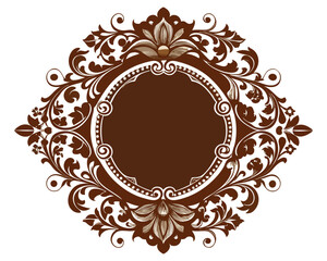 frame, vintage, ornate, floral, brown, design, element, decoration, decorative, border, circle, round, flourish, leaves, swirls, elegant, retro, classic, invitation, wedding, greeting card, label, emb