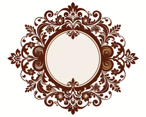 frame, vintage, ornate, floral, brown, design, element, decoration, decorative, border, circle, round, flourish, leaves, swirls, elegant, retro, classic, invitation, wedding, greeting card, label, emb