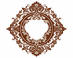 frame, vintage, ornate, floral, brown, design, element, decoration, decorative, border, circle, round, flourish, leaves, swirls, elegant, retro, classic, invitation, wedding, greeting card, label, emb