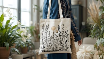 Tote bag with hand-drawn eco print